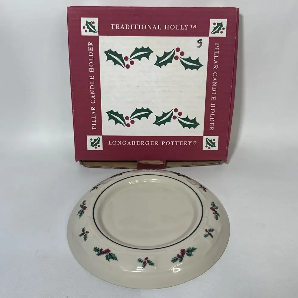 Longaberger Pillar Candle Holder Traditional Holly No 38032 In Original Box